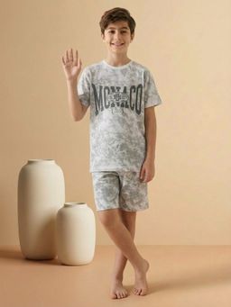 Lil Tomatoes - Charcoal Boys Cotton Half Sleeve Tie-Dye Printed T-Shirt With Shorts