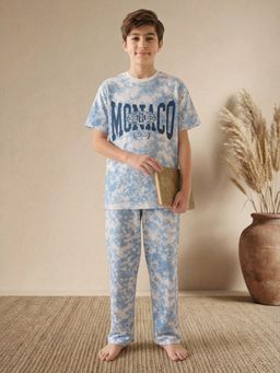 Lil Tomatoes - Blue Boys Cotton Half Sleeve Tie-Dye Printed T-Shirt With Pyjama