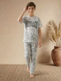 Lil Tomatoes - Charcoal Boys Cotton Half Sleeve Tie-Dye Printed T-Shirt With Pyjama