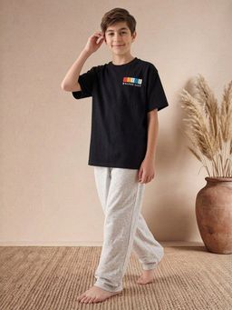 Lil Tomatoes - Black Boys Cotton Half Sleeve Printed T-Shirt With Pyjama