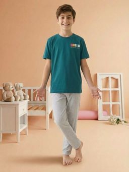 Lil Tomatoes - Teal Boys Cotton Half Sleeve Printed T-Shirt With Pyjama