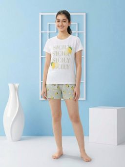 Lil Tomatoes - Girls Cotton Half Sleeve Typography Printed T-Shirt With Shorts