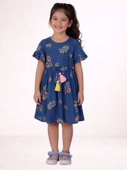Lil Drama - Petal Play Girls Blue Cotton Dress