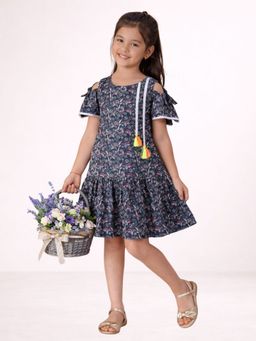 Lil Drama - Petal Play Girls Navy Blue Dress