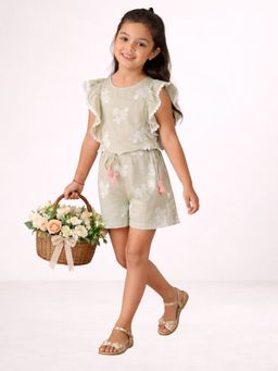 Lil Drama - Petal Play Girls Green Playsuit