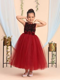 Toy Balloon Kids - Maroon Full Length Girls Party Wear Gown