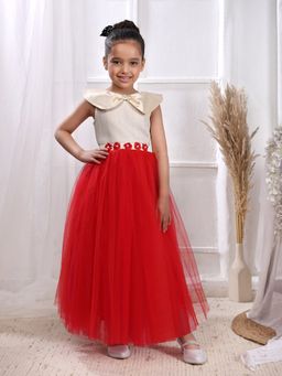 Toy Balloon Kids - Red and Golden Full Length Girls Party Wear Gown