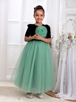 Toy Balloon Kids - Pista Green Full Length Girls Party Wear Gown