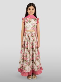 Vastramay - Girls Pink Dupion Silk Digital Print Lehenga Choli With Dupatta