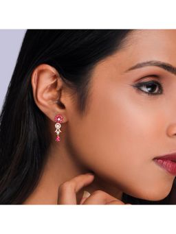 GIVA - Sterling Silver Rose Gold Zircon Pink Flower Drop Dangler For Women