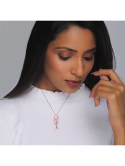 GIVA - Sterling Silver Matte Rose Gold Fishbone Pendant For Women