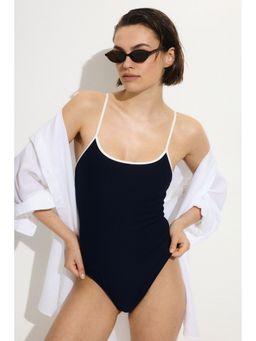 H&M - Women Blue Padded-Cup High Leg Swimsuit