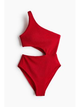 H&M - Women Red Padded-Cup High Leg One-Shoulder Swimsuit