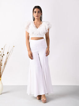 Attic Salt - Playful Ruffles White Crop Top