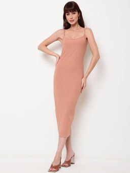 I SAW IT FIRST - Brown Solid Midi Dress (XL)