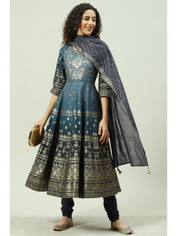 Biba - Blue Cotton Anarkali Suit (Set of 3)