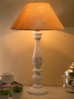 Homesake - Carved White Wood Table Lamp Golden Shade