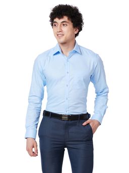 Raymond - Men Slim Fit Solid Medium Blue Shirt