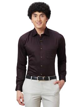 Raymond - Men Slim Fit Structure Medium Brown Shirt