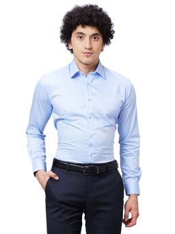 Raymond - Men Slim Fit Structure Medium Blue Shirt