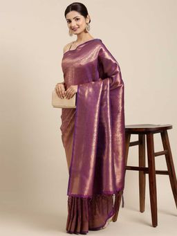 Odette - Purple Kanjivaram Silk Banarasi Weaving Silk Saree with Unstitched Blouse