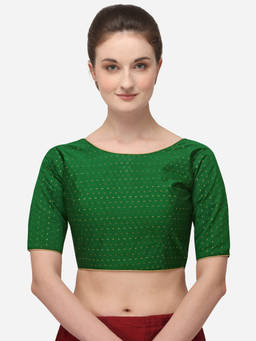 Amrutam Fab - Womens Jacquard Green Stiched Blouse With Boat Neck