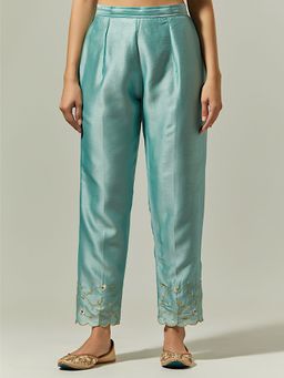 Anantaa by Roohi Trehan - Blue Silk Chanderi Palazzo With Embroidered Hem