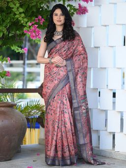 Beatitude - Multi-Color Kalamkari Print Saree with Unstitched Blouse