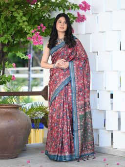 Beatitude - Multi-Color Kalamkari Print Saree with Unstitched Blouse