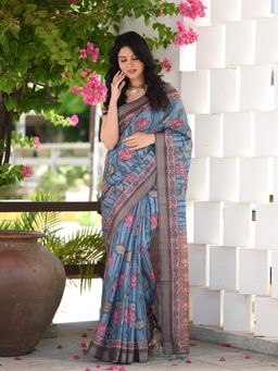 Beatitude - Multi-Color Printed Saree with Unstitched Blouse