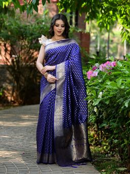 Beatitude - Blue Woven Banarasi Saree with Unstitched Blouse