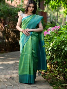 Beatitude - Green Woven Banarasi Saree with Unstitched Blouse