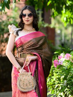 Beatitude - Brown Kanjivaram Saree with Unstitched Blouse