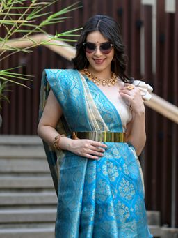 Beatitude - Off White Woven Banarasi Saree with Unstitched Blouse