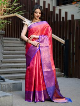 Beatitude - Pink Kanjivaram Saree with Unstitched Blouse