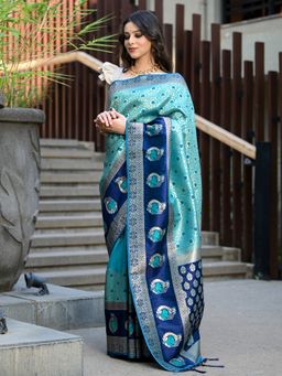 Beatitude - Blue Banarasi Saree with Unstitched Blouse