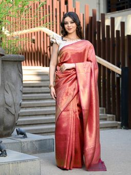 Beatitude - Red Kanjivaram Saree with Unstitched Blouse
