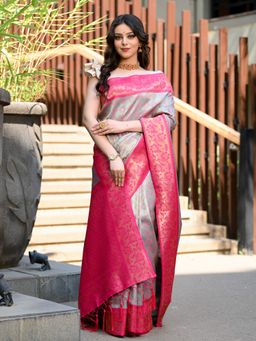 Beatitude - Multi-Color Kanjivaram Saree with Unstitched Blouse