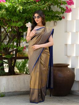 Beatitude - Multi-Color Kanjivaram Saree with Unstitched Blouse