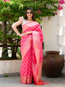 Beatitude - Pink Leheriya Banarasi Saree with Unstitched Blouse