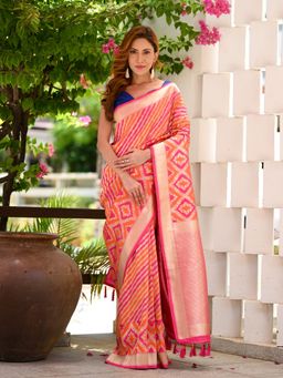 Beatitude - Multi-Color Leheriya Banarasi Saree with Unstitched Blouse