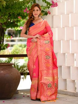 Beatitude - Pink Banarasi Saree with Unstitched Blouse