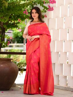 Beatitude - Pink Kanjivaram Saree with Unstitched Blouse