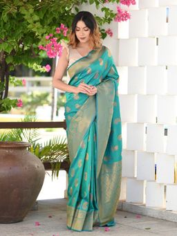 Beatitude - Green Kanjivaram Saree with Unstitched Blouse