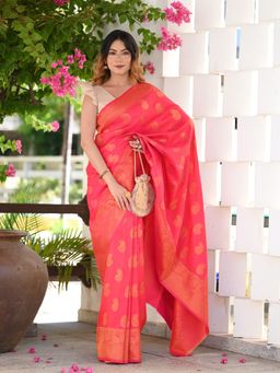 Beatitude - Pink Kanjivaram Saree with Unstitched Blouse