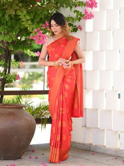 Beatitude - Red Kanjivaram Saree with Unstitched Blouse