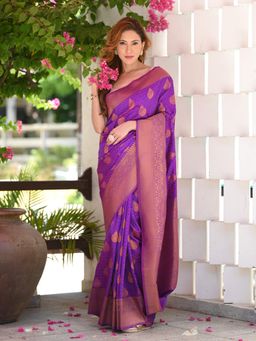 Beatitude - Purple Kanjivaram Saree with Unstitched Blouse