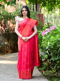 Beatitude - Pink Kanjivaram Saree with Unstitched Blouse