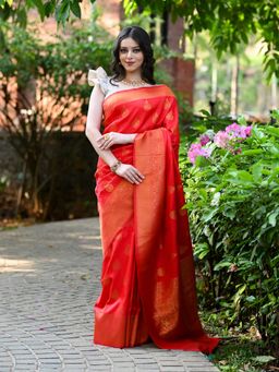 Beatitude - Red Kanjivaram Saree with Unstitched Blouse