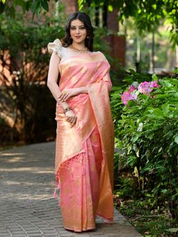 Beatitude - Peach Woven Cotton Silk Saree with Unstitched Blouse
